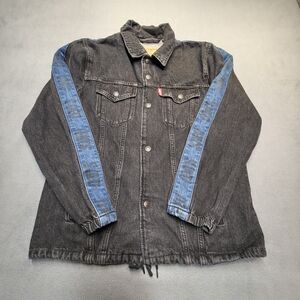 Levis Premium Jean Jacket Mens M Black Modern Big E Striped Trucker Type 3